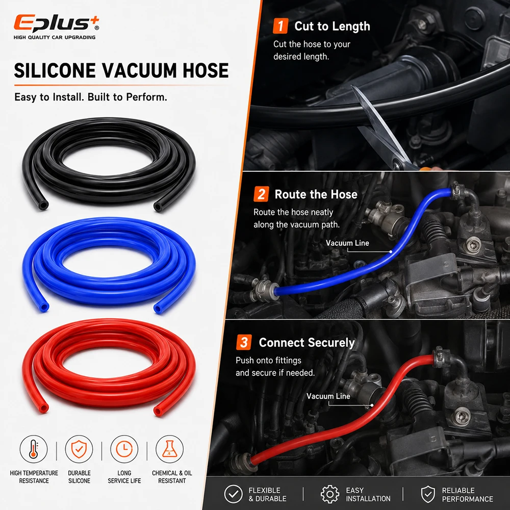 EPLUS Universeller Roter Blauer Schwarzer Silikon-Vakuumschlauch ID 3mm-12mm Hitzebeständig Flammhemmend Auto Motorrad Schlauch – Detail 6