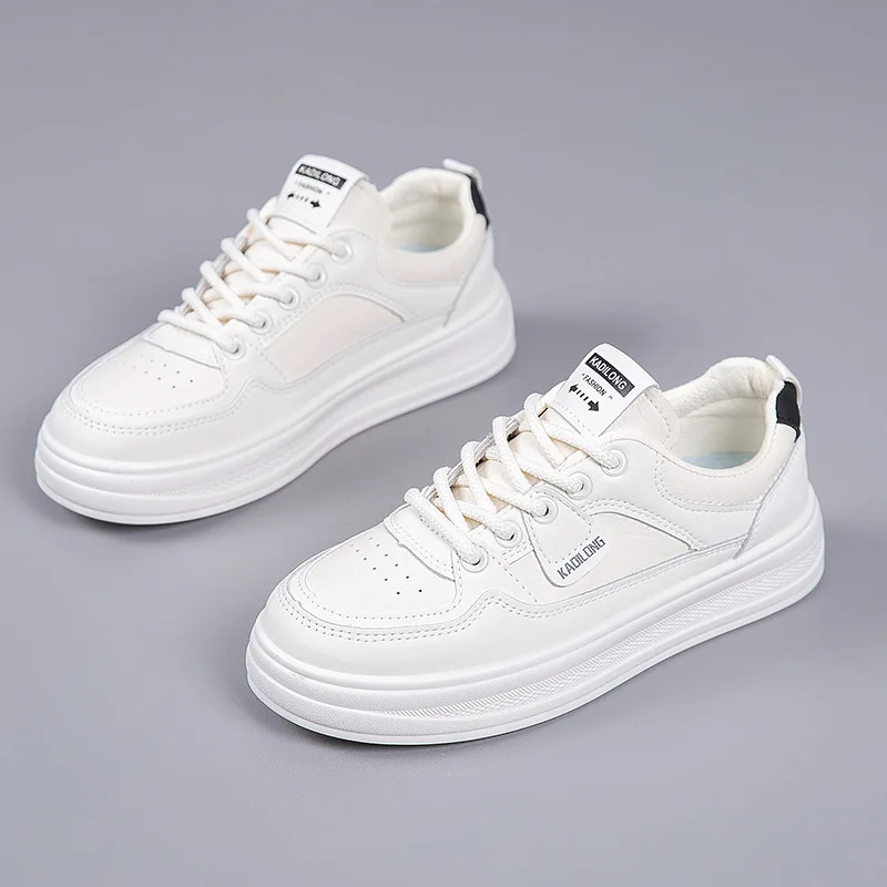 

2026 Women's Fashion White Casual Sneakers Thick Sole Breathable Platform Shoes Female Fashion Leather Board Shoes for Woman