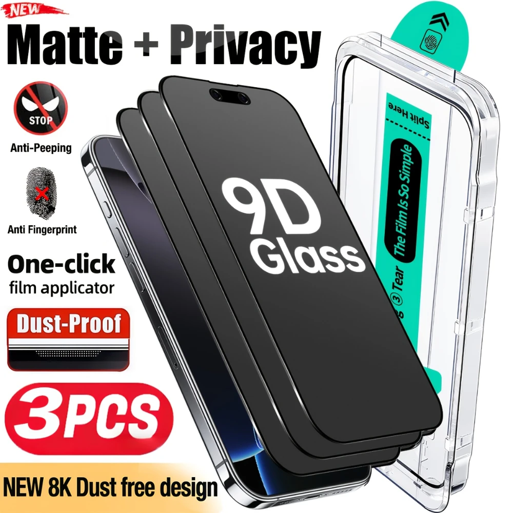 NNBILI 3Pcs Oleophobic Coating Dust Free Easy Installation Matte Screen Protector For iPhone 16 14 13 12 11 15 17 Pro Max Glass