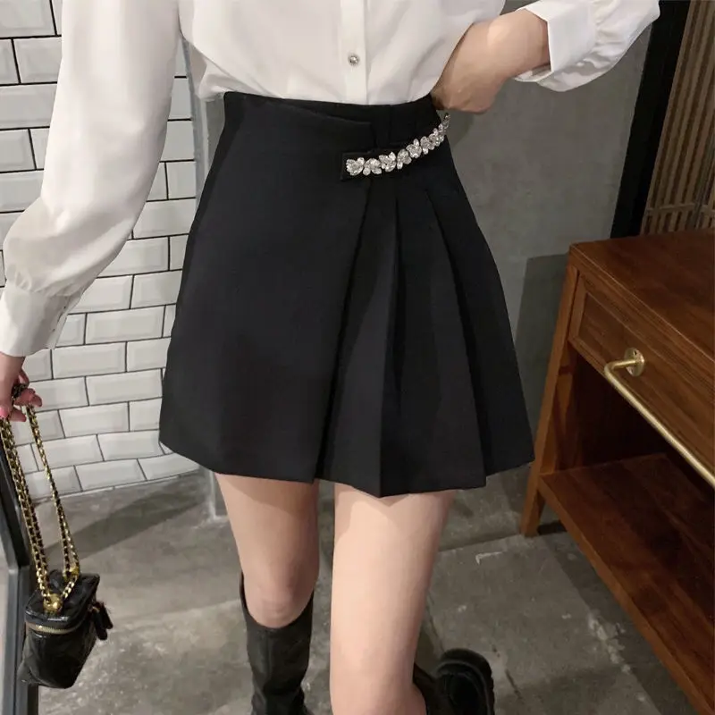 

Kawaii Beaded White Skirts Women Summer High Waist Above Knee Mini Skirt Female Pleated Black Skirt Women