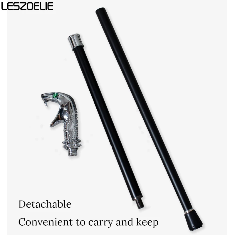 Tongkat Jalan Wanita Bergaya dengan Desain Kepala Ular Cobra Perak Cerah, Mata Hijau, dan Duri yang Menonjol