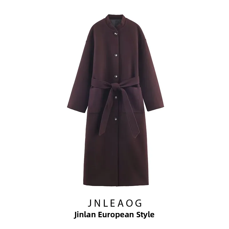 

Faionable Long Belted Coat Jaet Women's Autumn New Sle Street Sle Long Sve Polyester Fiber Outerwear Coat