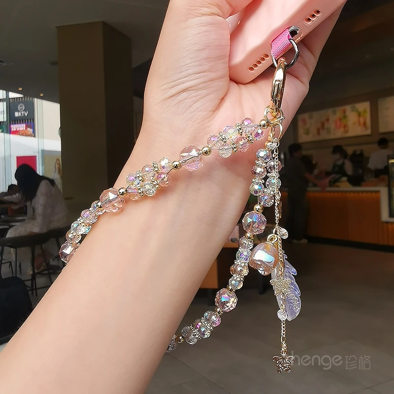 Sweet Clear Crystal Bracelet Boutique Hand Fashion Small Fresh Mobile Cute Phone Lanyard Short Hand Lift Wrist Pendant Bracelet