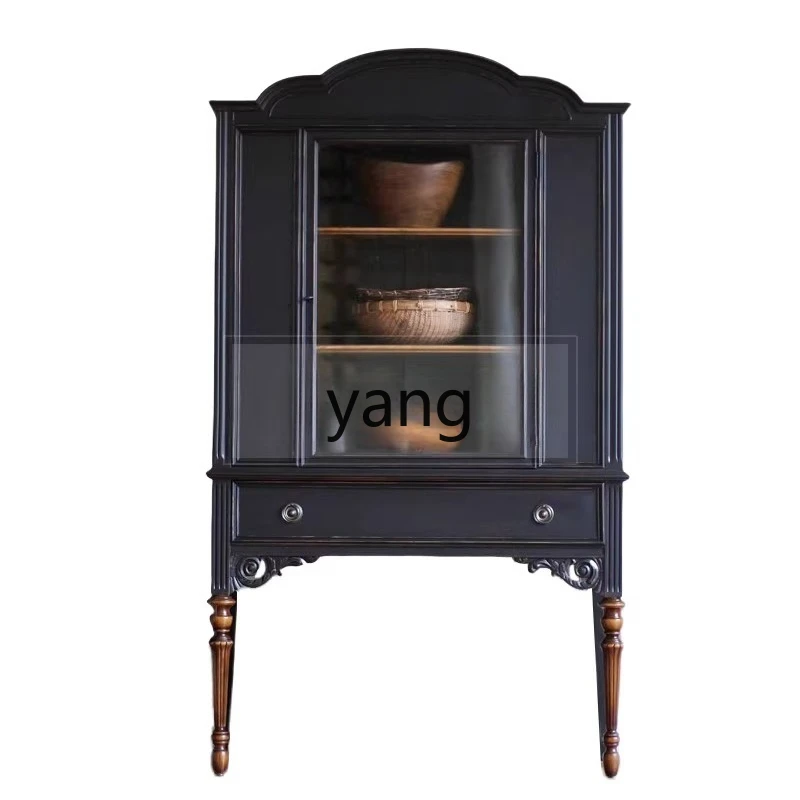 

L'z'r French Solid Wood Vintage Side Cabinet Home Display Vintage Black Locker