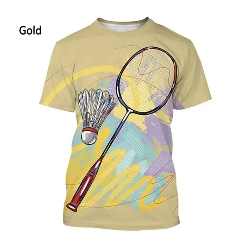 Camiseta deportiva con estampado 3D de bádminton, sudadera informal de manga corta con cuello redondo, Top de calle de gran tamaño, moda Unisex