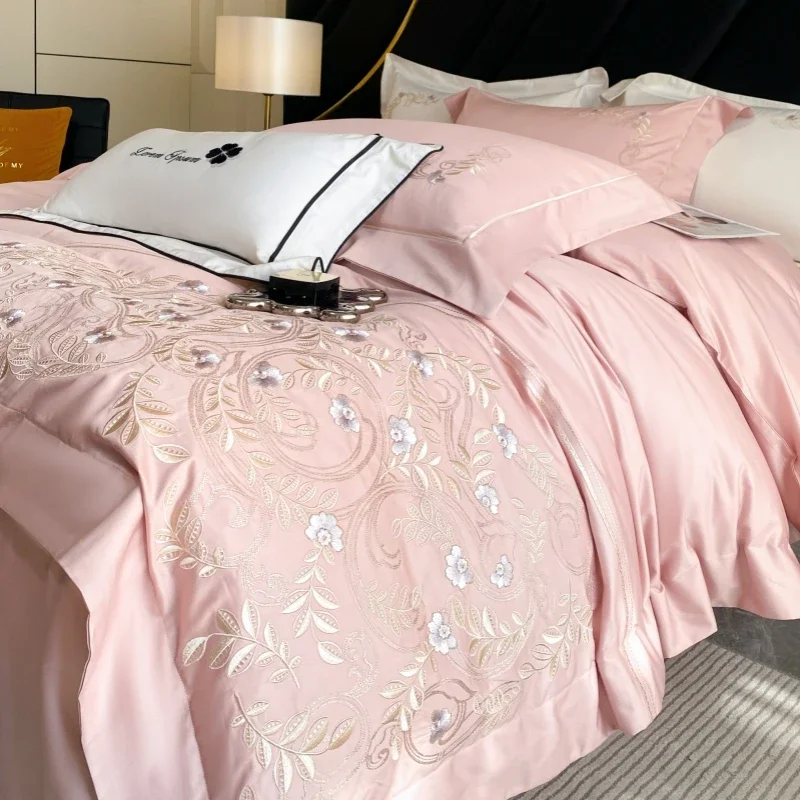 High-end embroidered comforter bedding set Long staple cotton bed linen bed cover full set duvet cover bed sheets pillow cover