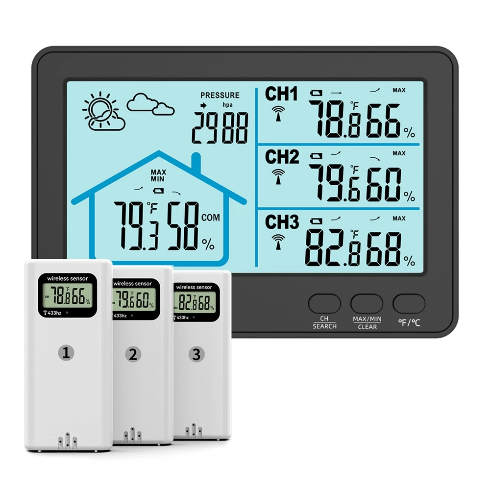 YAO Wireless Weather Station Barometer Color LCD Screen Temperature Humidity Meter Freezing Point Reminder Rainproof Forecast Se