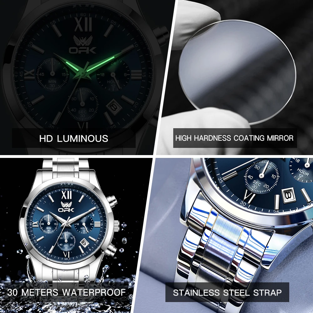 OPK 6052 ساعة رجالي تاريخ تلقائي سوار فولاذي غير قابل للصدأ ساعات رجالية عالية الجودة #5