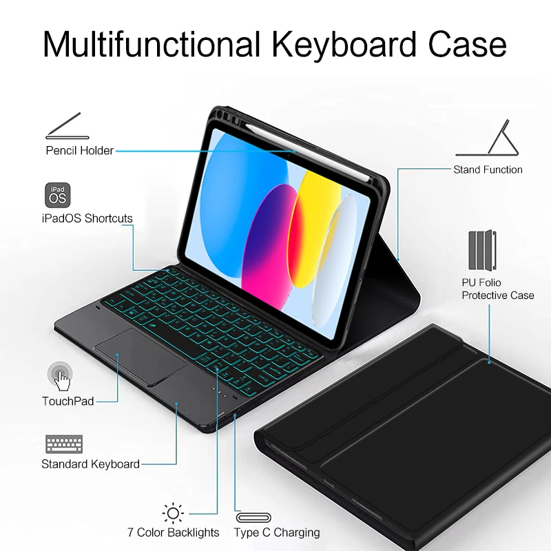 Touchpad Backlight Keyboard Case For iPad A16 11th Generation 11
