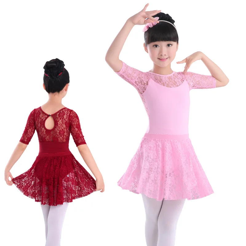 Vestido de Ballet para niñas, leotardos gimnásticos y falda de encaje, disfraces de baile de ballet para niños pequeños, 1 Juego por lote