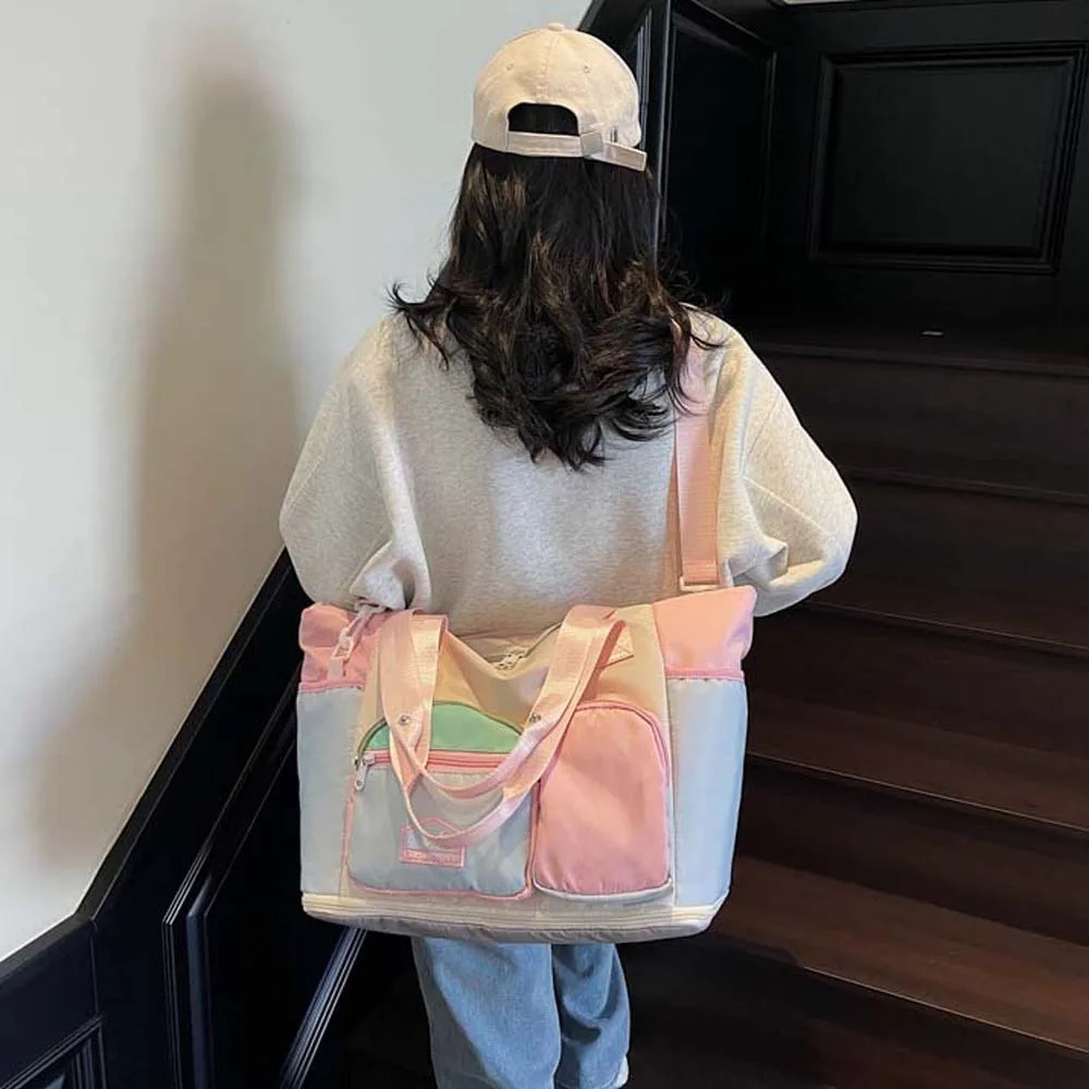 Oxford Cloth Expandable Travel Bag Yoga Pouch Foldable Large Capacity Fitness Bag Contrast Color Multi Layered