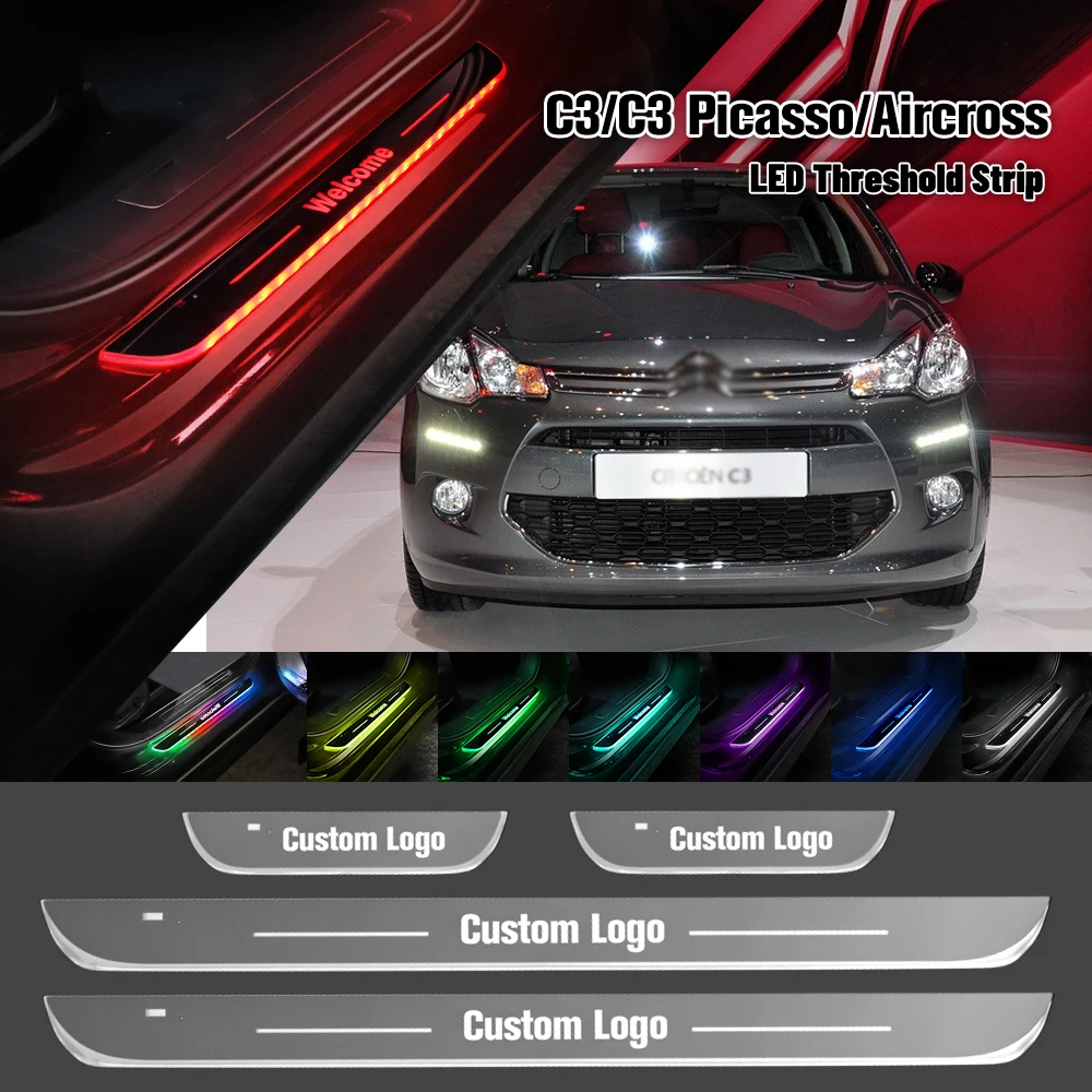 

For Citroen C3 C3 Picasso Aircross 2002-2023 Car Door Sill Light Customized Logo LED Welcome Threshold Pedal Lamp Accessories