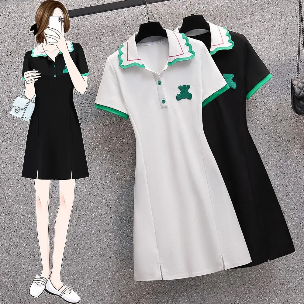 

2023 Summer New Korean Style Fashion Versatile Casual Cartoon Bear Short Sleeve Dress