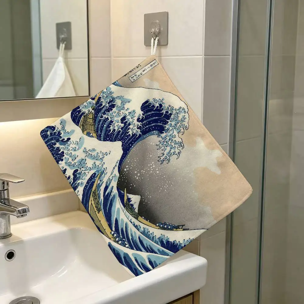 great wave Kanagawa Polyester Cotton Daily Towel Hanging Kitchen Hand Wiping Cloth Durable for Whole House Use