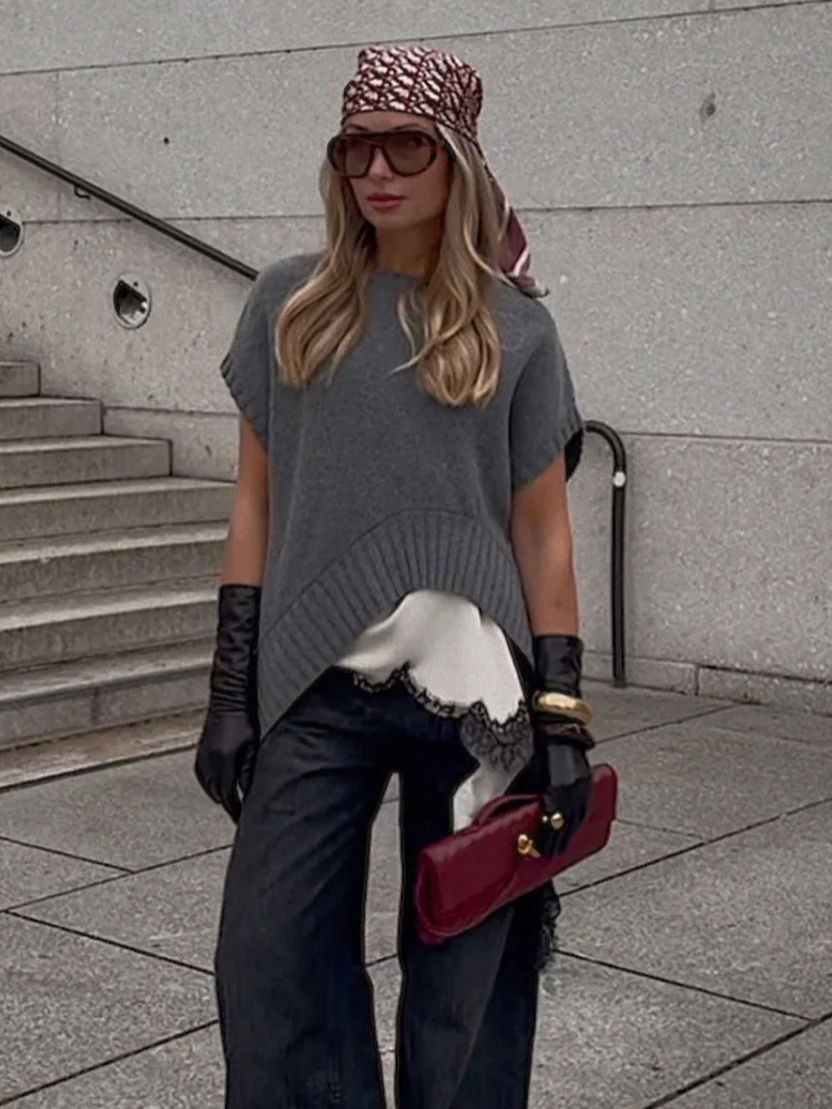 

HH женский модный простой свободный универсальный жилет без рукавов с круглым воротником, осенний женский однотонный устойчивый вязаный пуловер, топ