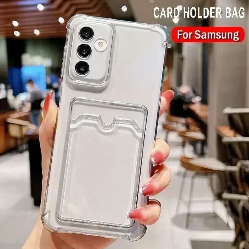 Чехол-сумка для карт для Samsung Galaxy A55 5G A35 A15 A24 A54 A14 A34 A23 A51 A21S A42 A50S A30S A50 Противоударный прозрачный чехол из ТПУ