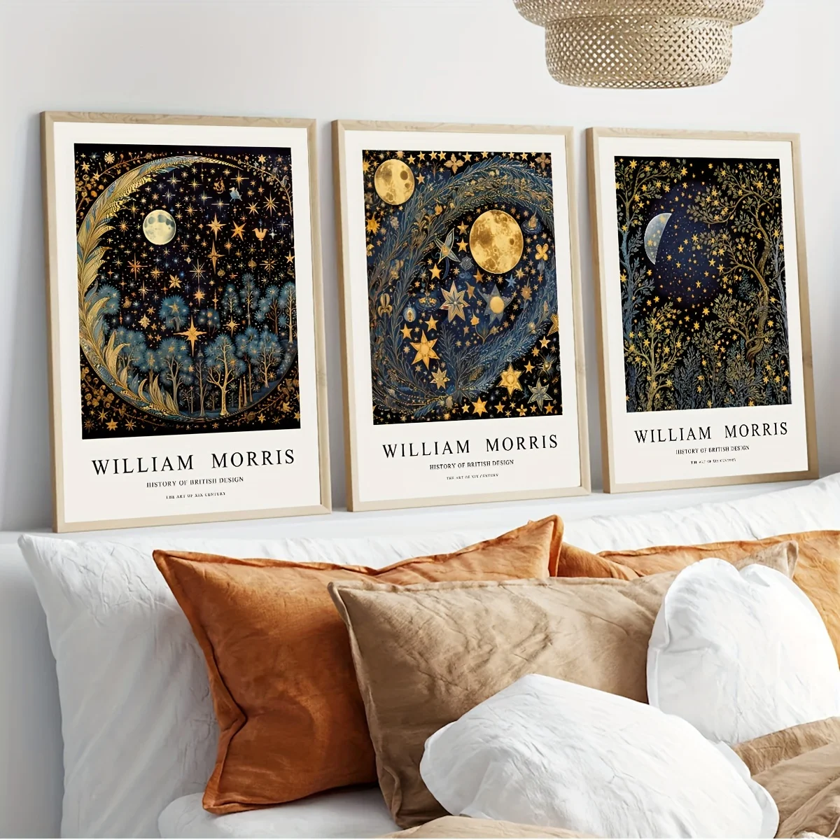 1/3pcs William Morris's Moon Starry Sky and Forest Canvas Printed Retro Plant Exhibition Wall Art Posters for Modern Home Decor