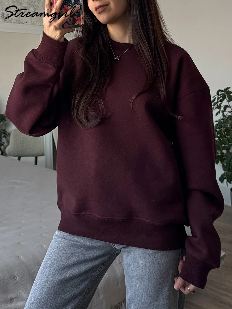 

Women Fleece Sweatshirts Winter Pink Warm Oversize Pullovers Purple Velvet Loose Thick Sweatshirts For Women Oversized Winter