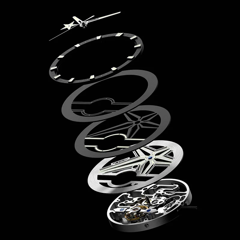 2025 ساعة رجالية جديدة رائعة مزدوجة الجوانب مجوفة عصرية أوتوماتيكية بالكامل ساعة ميكانيكية ضوء ليلي مقاوم للماء ساعة بشريط فولاذي