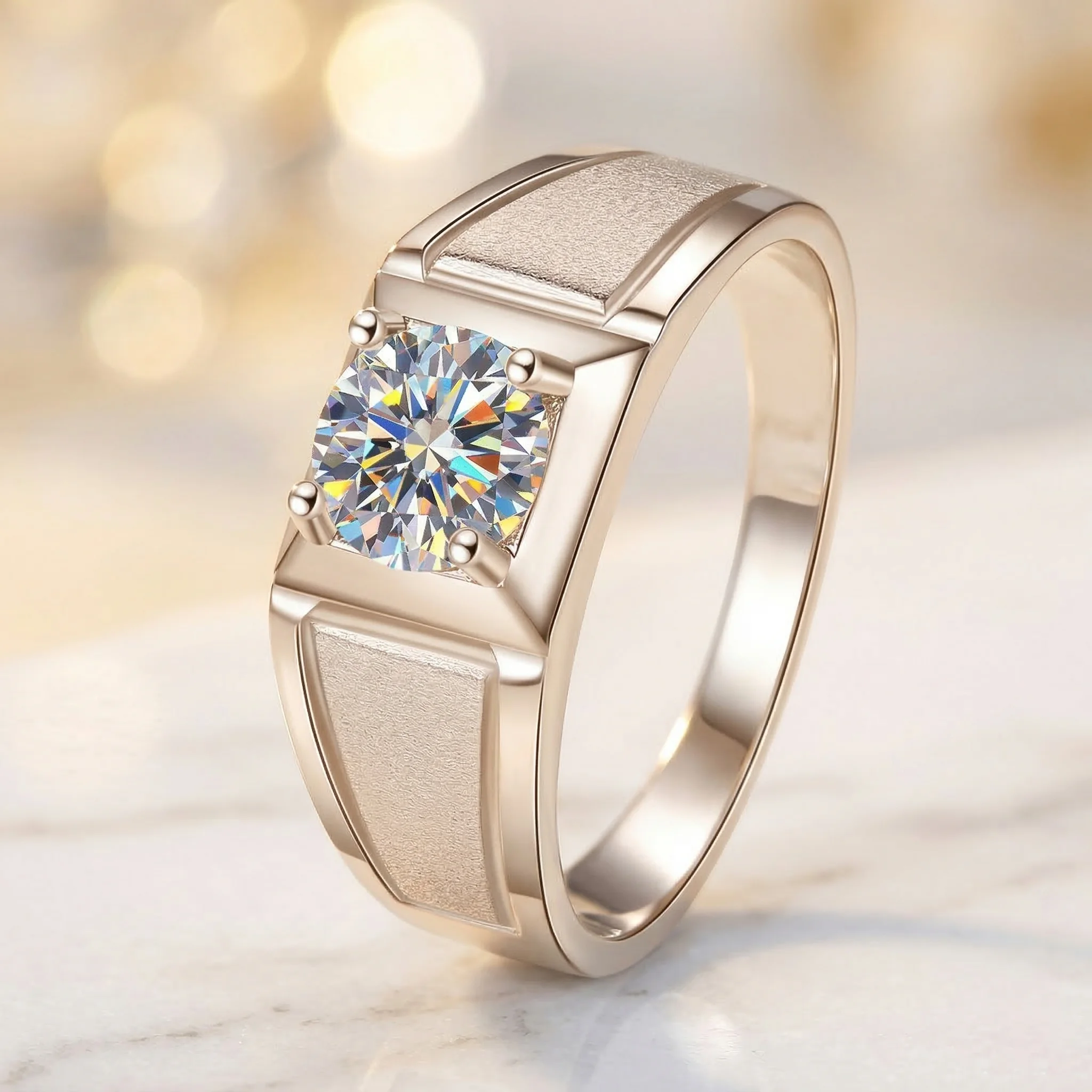 2 Carat Round Moissanite Ring, D Color VVS1, 925 Sterling Silver, 4 Prong Matte Finish Wedding Band, Pass Diamond Tester