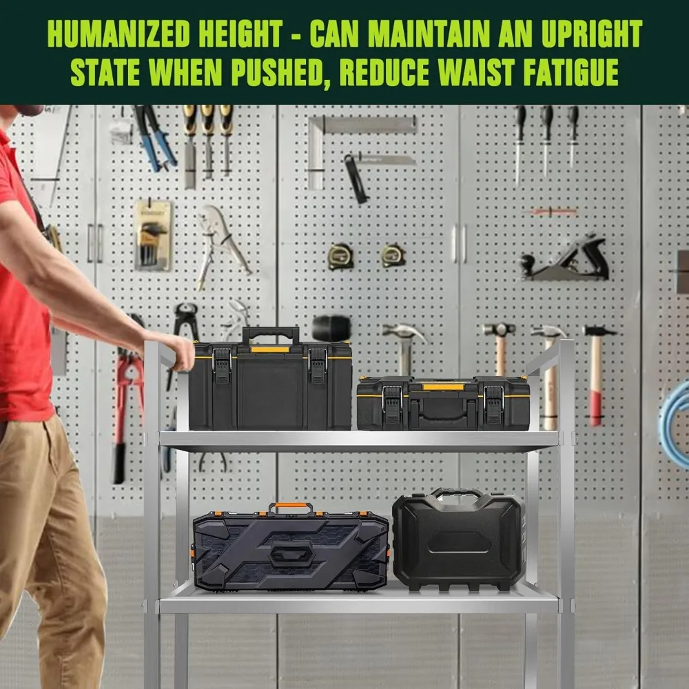 عربة أدوات دوارة من 3 طبقات بسعة 450 رطل، عربة تخزين أسلاك الفولاذ للاستخدام الداخلي #3