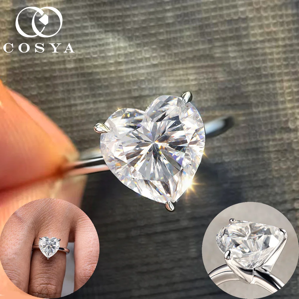 

COSYA 4CT Heart Cut Moissanite Solitaire Ring For Women S925 Silver Wedding Band Sparkling Engagement Fine Jewelry Gifts