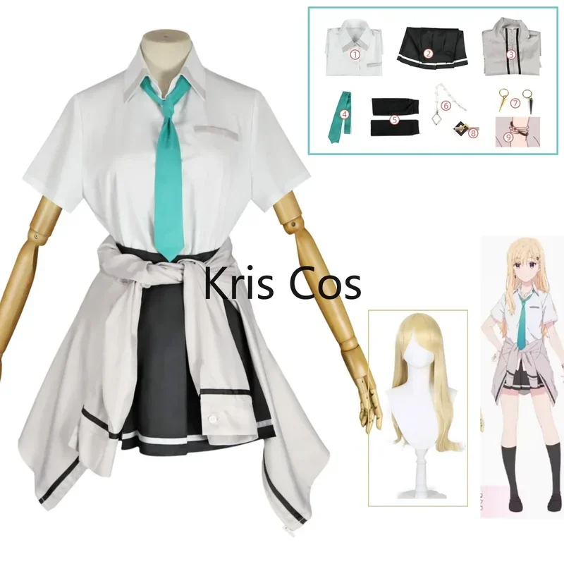 

FC6Saki Ayase Cosplay Costume Wig Anime Gimai Seikatsu Days with My Step Sister JK Uniform Skirt Earrings Stockings Hallowe@FC8！