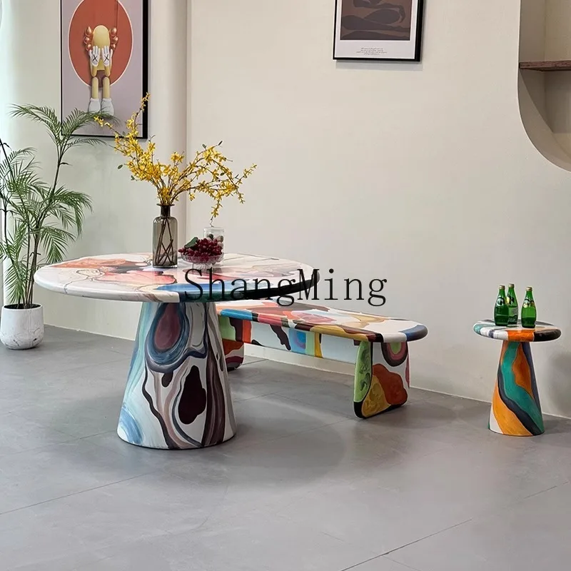 

CL art painting oil household small apartment graffiti leisure creative dining table hand-painted solid wood edge table