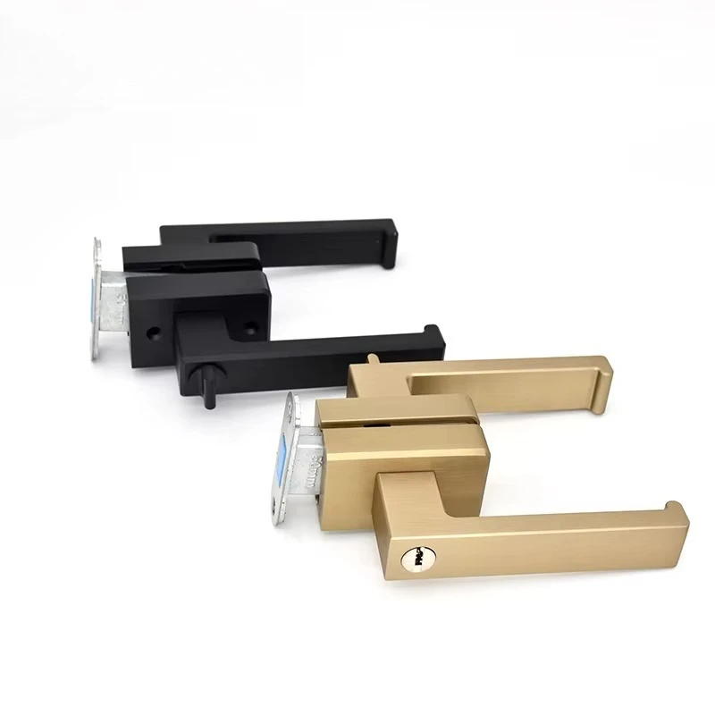 Luxury Modern Door Hardware Magnetic Pull-Out Main Gold Front Handle Black Aluminum Glass Inner Door Handle Lock Set
