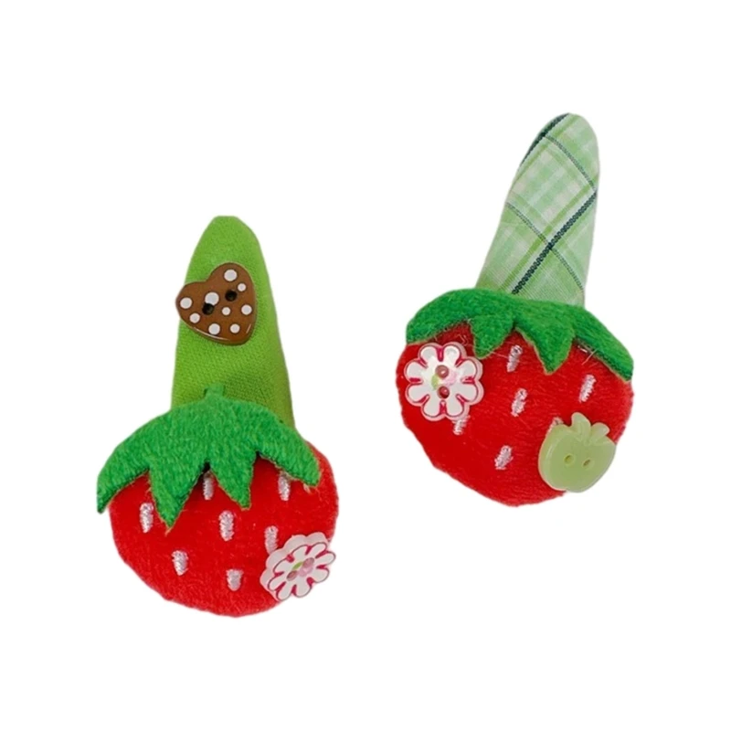 Lightweight Fabric Hair Clip Easy Wear Strawberry Accent Green Checkered Design
