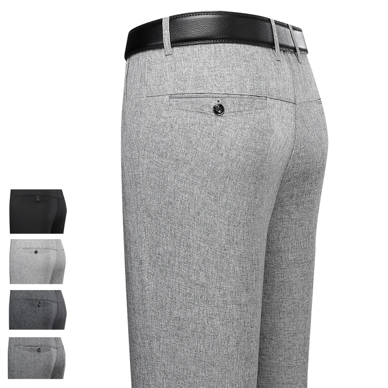 

Men's Business Casual Pants Light Weight Dress Pants Straight-Legs Loose Slacks Mid Age Male Golf Pants Linen Like Spring Pants