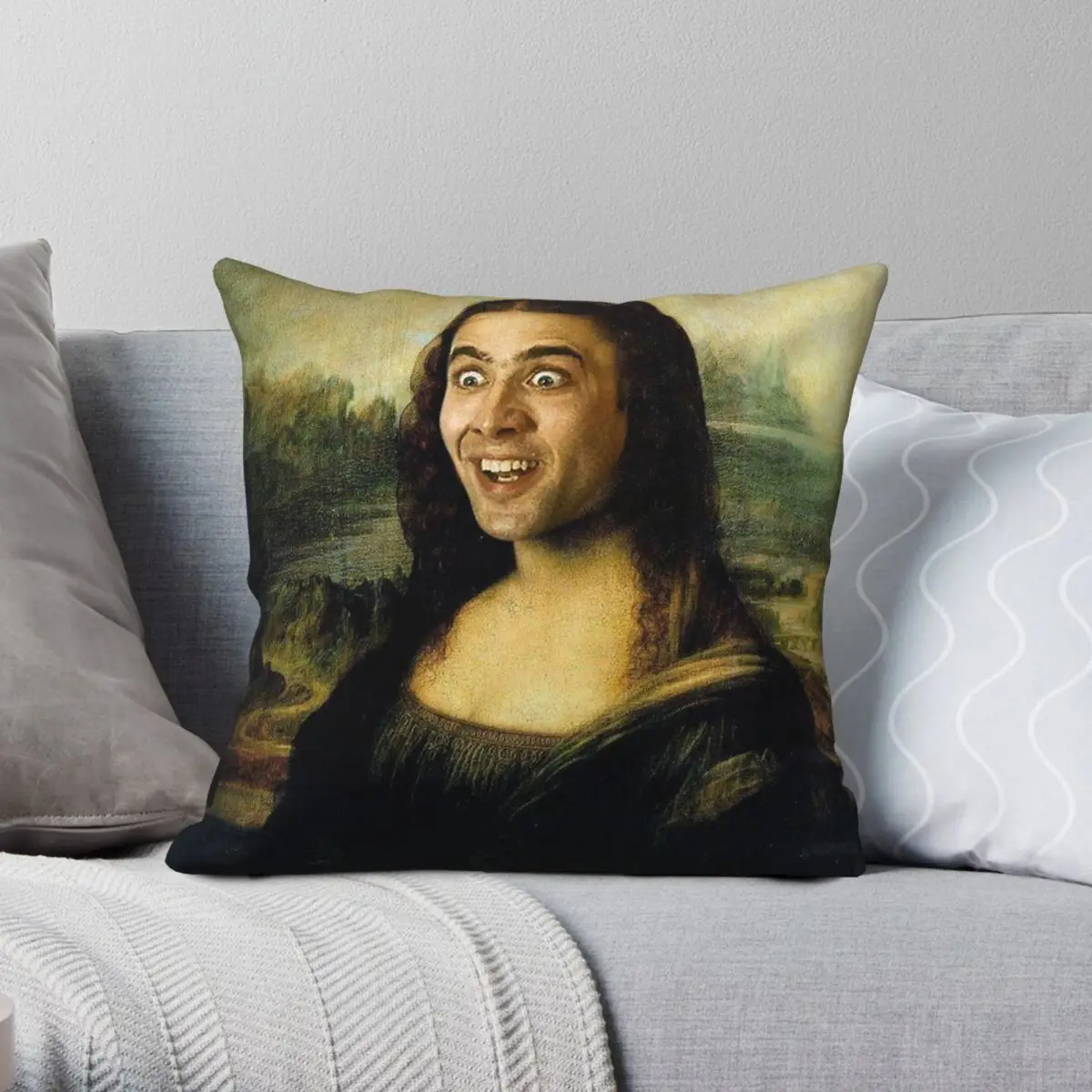 

Nicolas Cage Mona Lisa Square Pillowcase Polyester Linen Velvet Printed Zip Decor Throw Pillow Case Room Cushion Cover