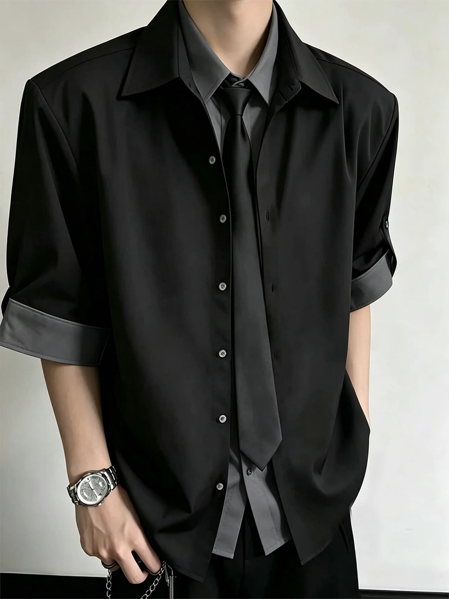Cleanfit Long Sleeve Shirt Men Women Collar Design Sense JK College Style Shirt Jacket Polyester Fiber Loose Fit Pure Color