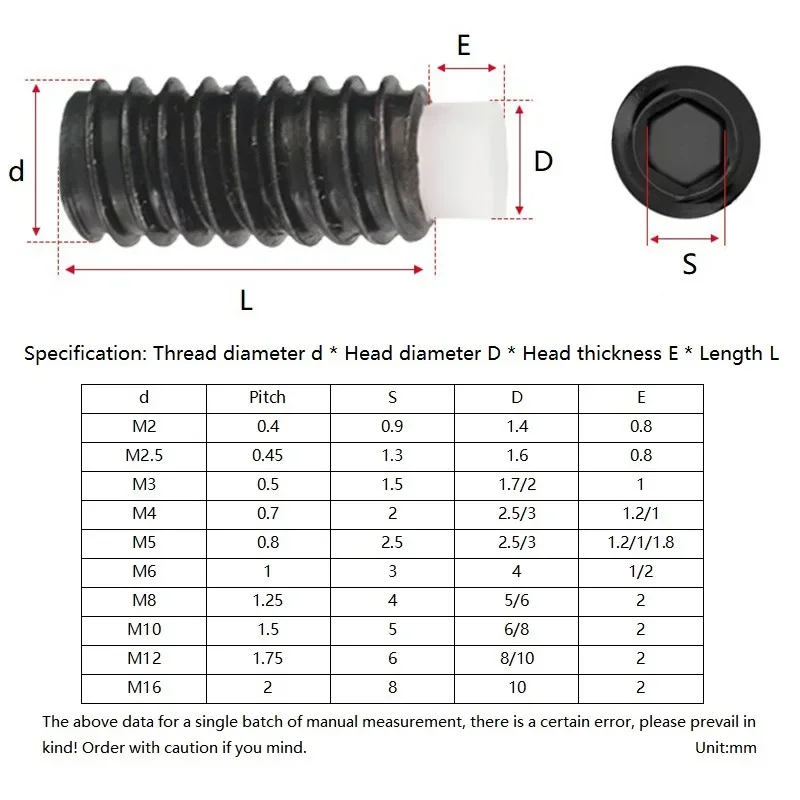 

1/2/5/10pcs M6 M8 Grade 12.9 Alloy Steel Hexagon Socket POM Dog Convex End Point Tip Grub Screw/Black Headless Bolt