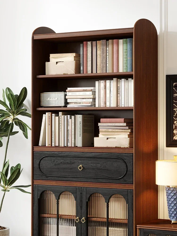 

N French Retro Solid Wood Bookcase Living Room Wall Bookshelf Magazine Cabinet Storage Display Study Bookcase