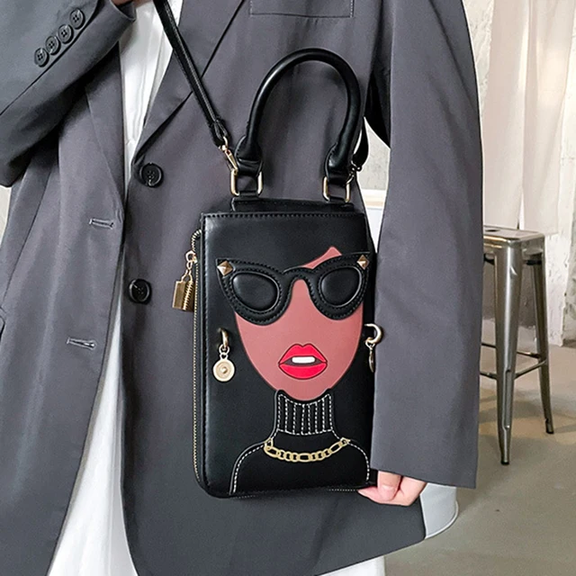 Moda damska PU skórzana torba na ramię na klatkę piersiową kreatywna parodia zabawne okulary przeciwsłoneczne piękności torba na ramię torba typu crossbody torebki i torebki