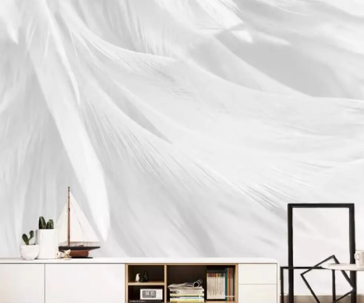 Papel de parede personalizado 3d moderno e minimalista pintado à mão pena branca mural nórdico pequeno fresco fundo tv оkusи