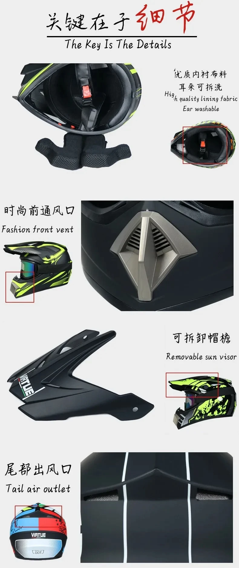 ORZ-905 Off-Road-Rennen Motorradhelm Fahrrad Speed Drop DH Vollhelm Rallye Offroad-Helm – Detail 3