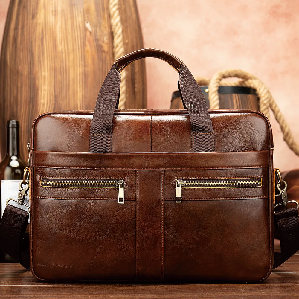 Bolso para hombre, maletín de cuero genuino para portátil 14, bolso de mensajero para hombre, portafolio de negocios para documentos A4,