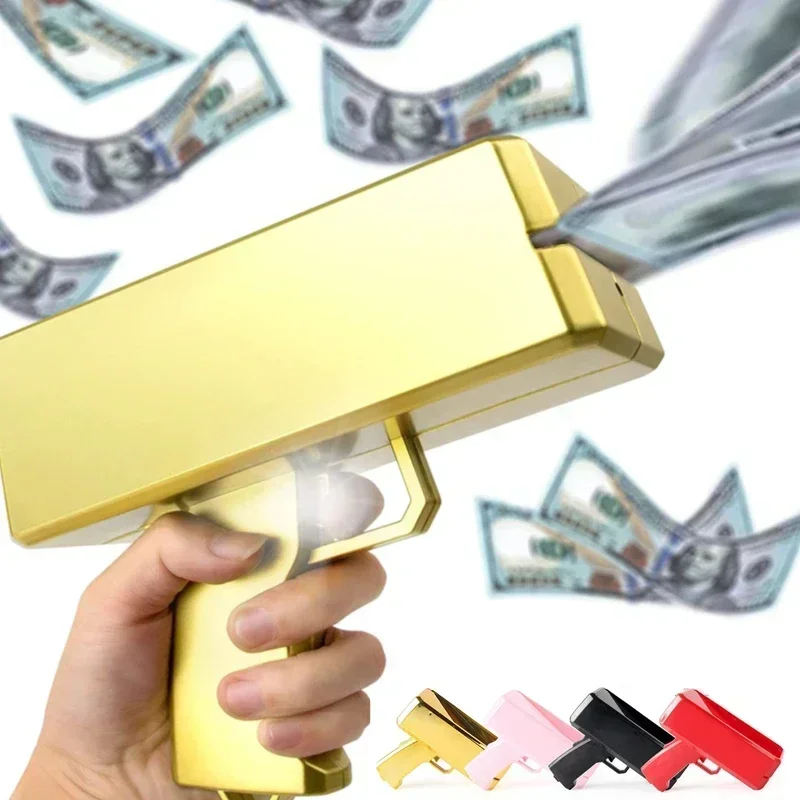 1 Set Handheld Cash Shooter mit 100 Stück Bargeld für Hochzeit, Geburtstag, Spiel, Filme, Bachelor-Requisiten, Party, Feier, Sprühgeldpistole