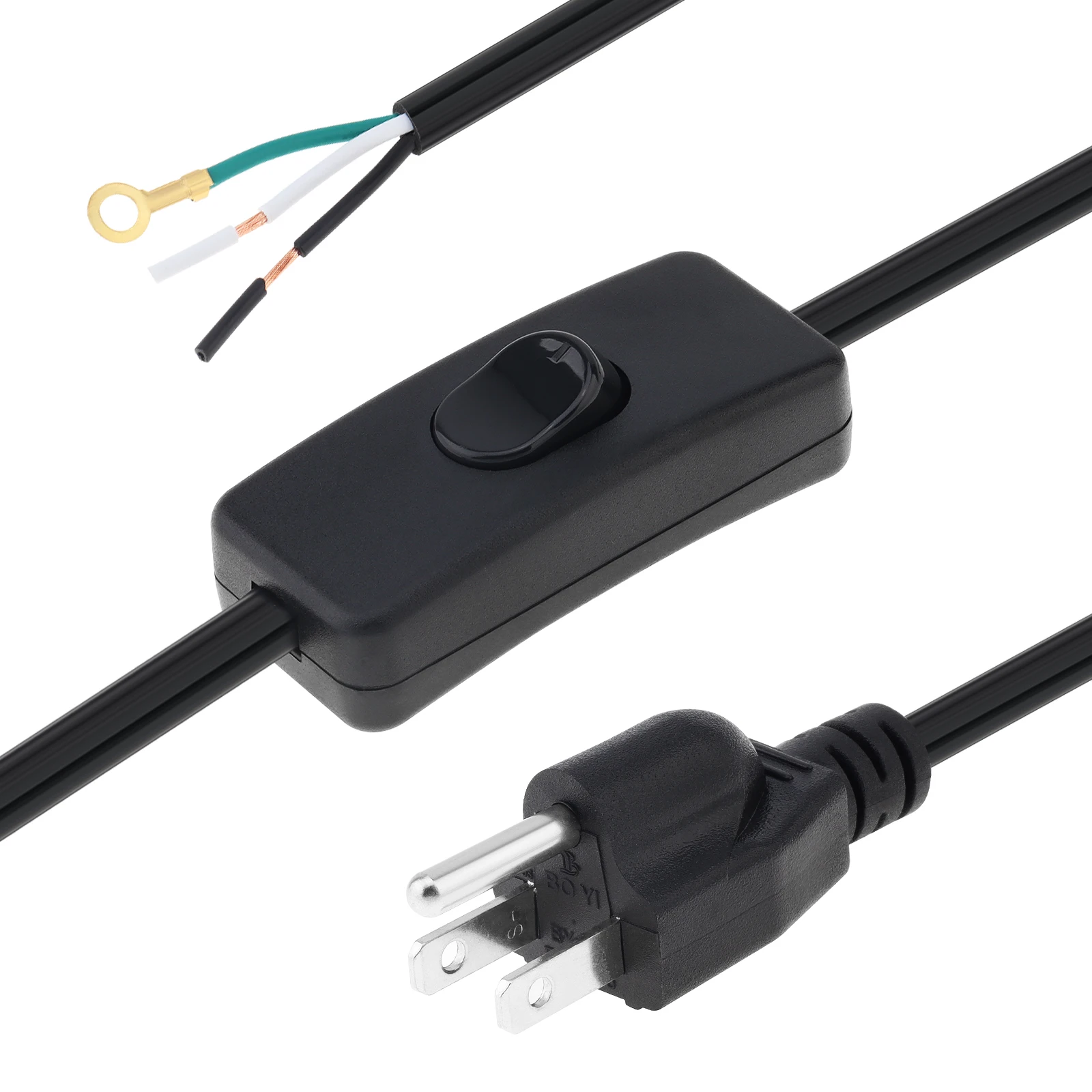 1.8M 3-Cord Desk Lamp Power Cord US Plug Wire Kit Extension Connector with On/Off Switch, Open Wiring