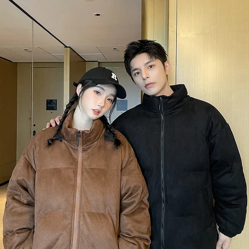 Men's Winter Loose Large Sized Simple Stand Up Collar Cotton-Padded Jacket Warm Thick Trendy Versatile Outerwear