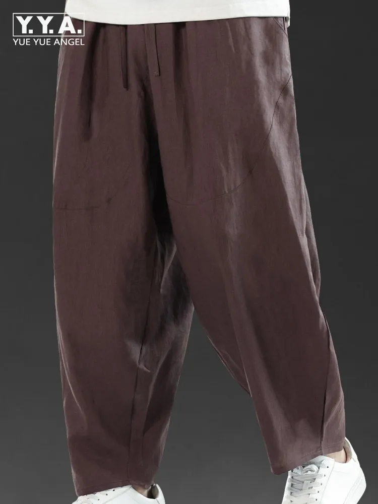 Concise Male Pockets Pants Loose Mens Breathable Drawstring Pant Summer Solid Color High Quality Men Elastic Waist Trousers