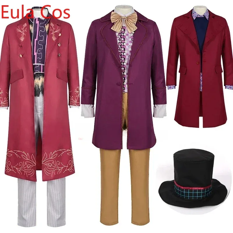 ويلي تأثيري معطف زي تذكرة ويلي وونكا تأثيري البدلة الزي الشوكولاته وونك مصنع الرجال يتوهم هالوين لعب الأدوار الملابس