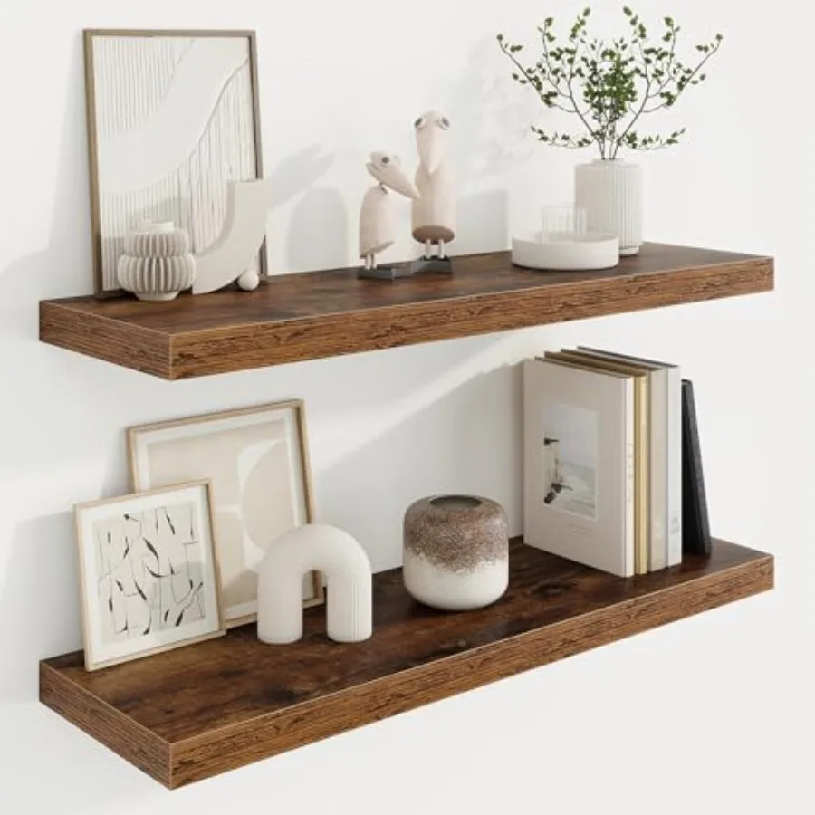 

32in Floating Shelves for Wall 32" W x 9.25" D x 1.25" H 2 Pack Long Wall Mounted Engineered Wood Shelves with Invisible Bracke