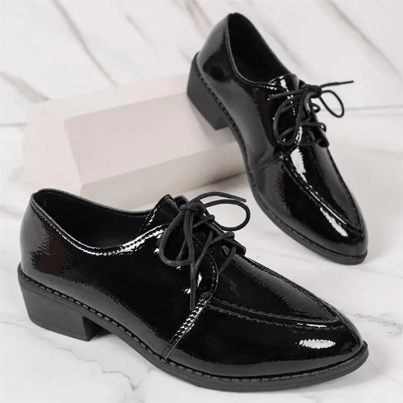 

Elegant Patent Leather Dress Shoes for Women 2025 Spring Summer Fashion Pointed Toe Thick Heels Single Shoes Plus Size 43