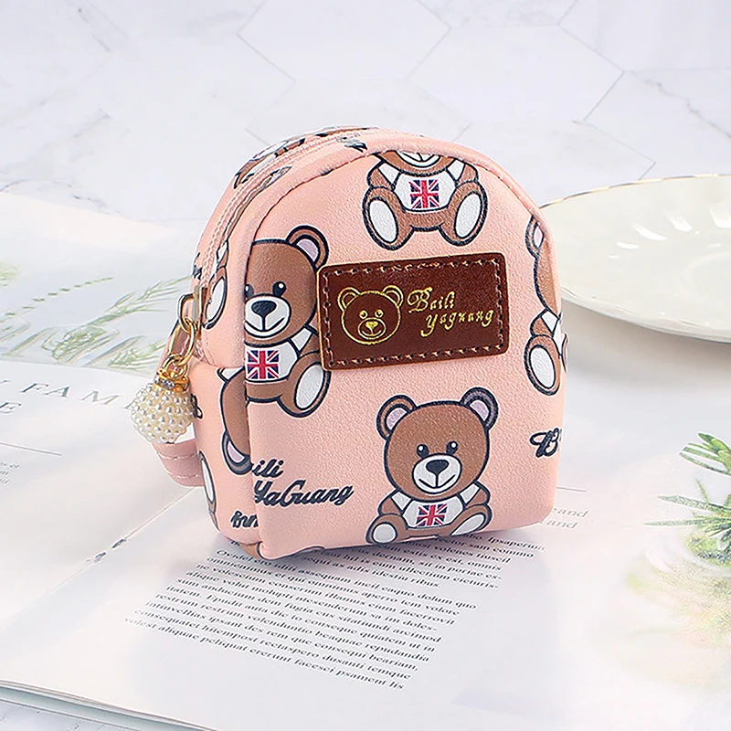 Urso dos desenhos animados Coin Purse para Meninas, Kawaii Mini Carteira, Titular do cartão de crédito, Mochila Pingente, Bolso de Dinheiro Portátil, Crianças