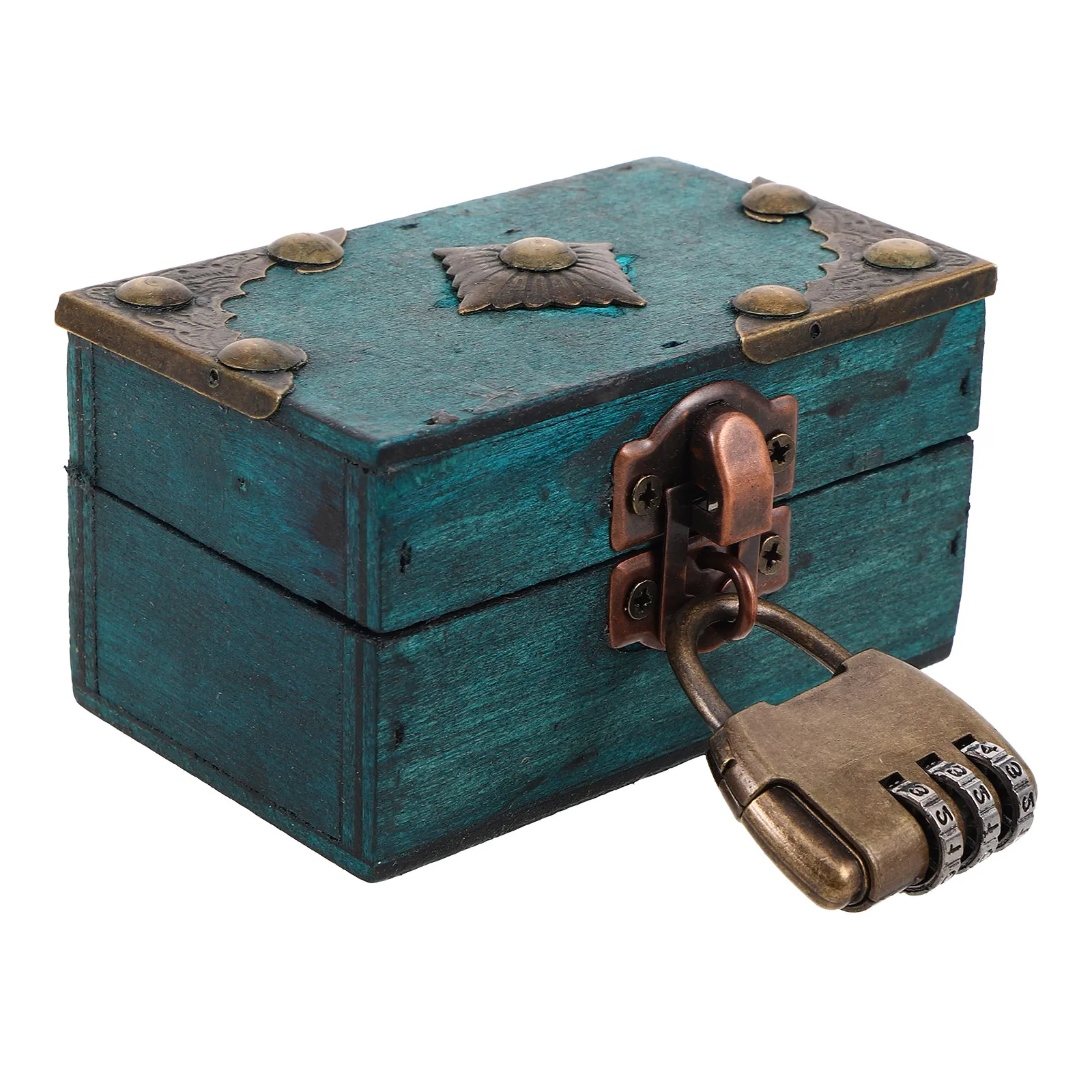 

Винтажная деревянная шкатулка для украшений с кодовым замком, контейнер для хранения сокровищ, 9x5.5x5см, маленький настольный органайзер