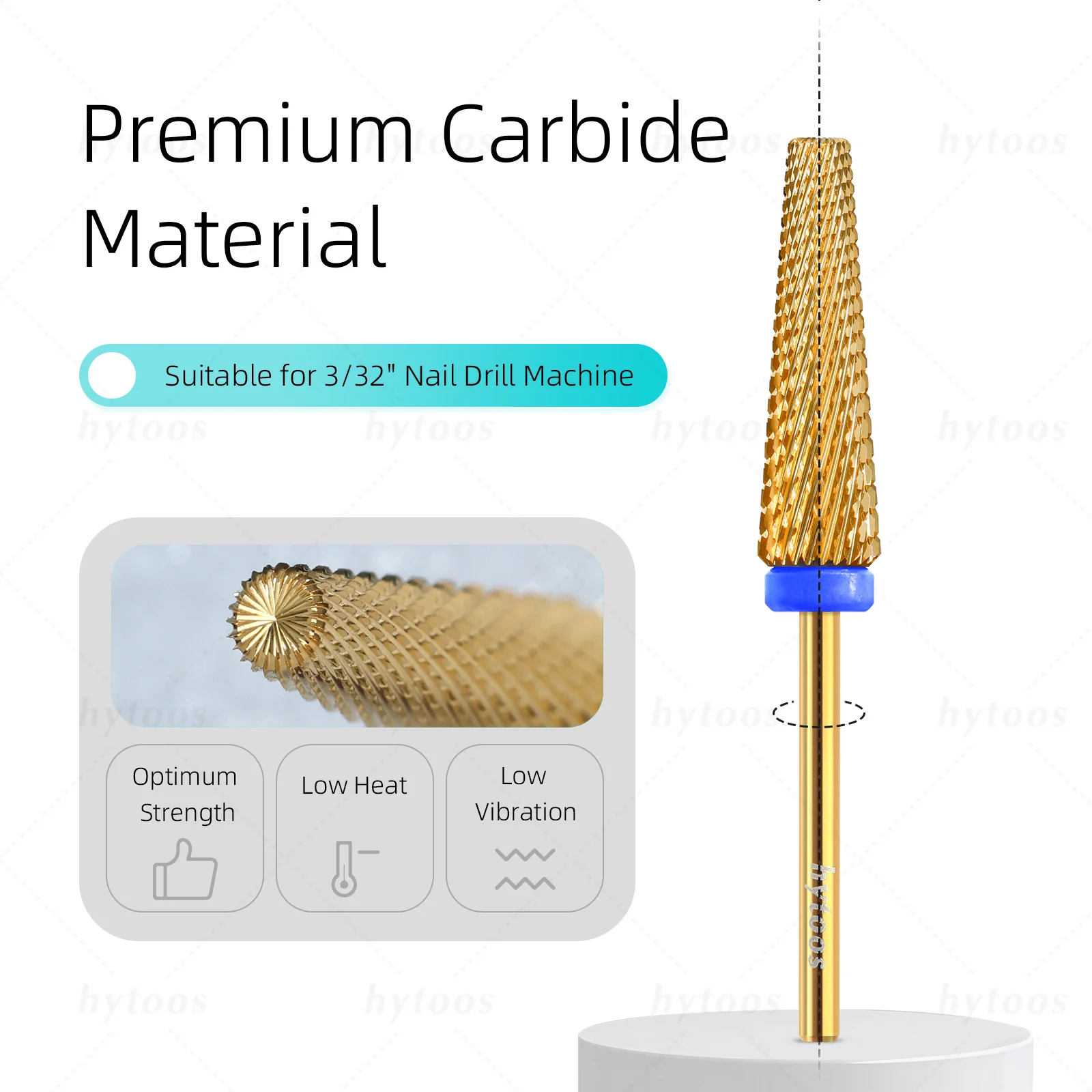 HYTOOS Gold 5 in 1 Nail Drill Bits 24mm Long  Tapered Carbide Nail Bit Electric Manicure Grinding Accessories Gel Removal Tools