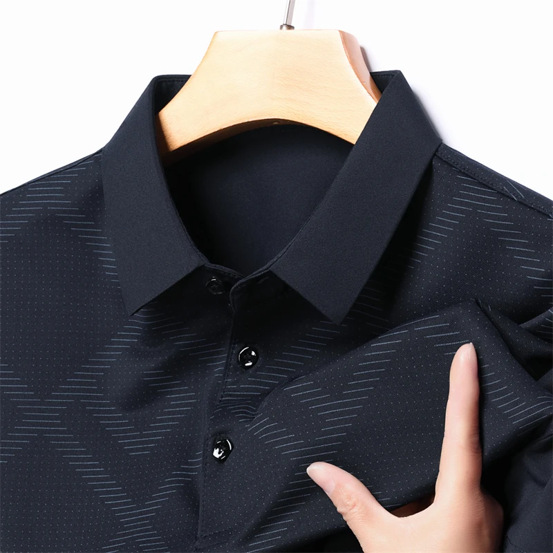 Luxury Quality Men\'s Summer 2024 New Ice Silk Printed Short Sleeved Polo Shirt Business Casual Breathable T-Shirt Top men\'s Wear